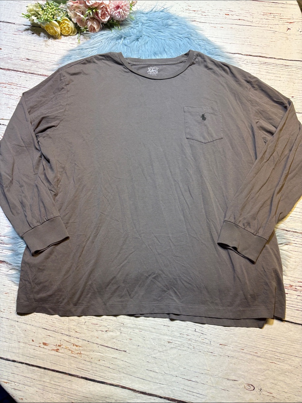 Polo by Ralph Lauren Long Sleeve Pocket Tee in Taupe sz XXL